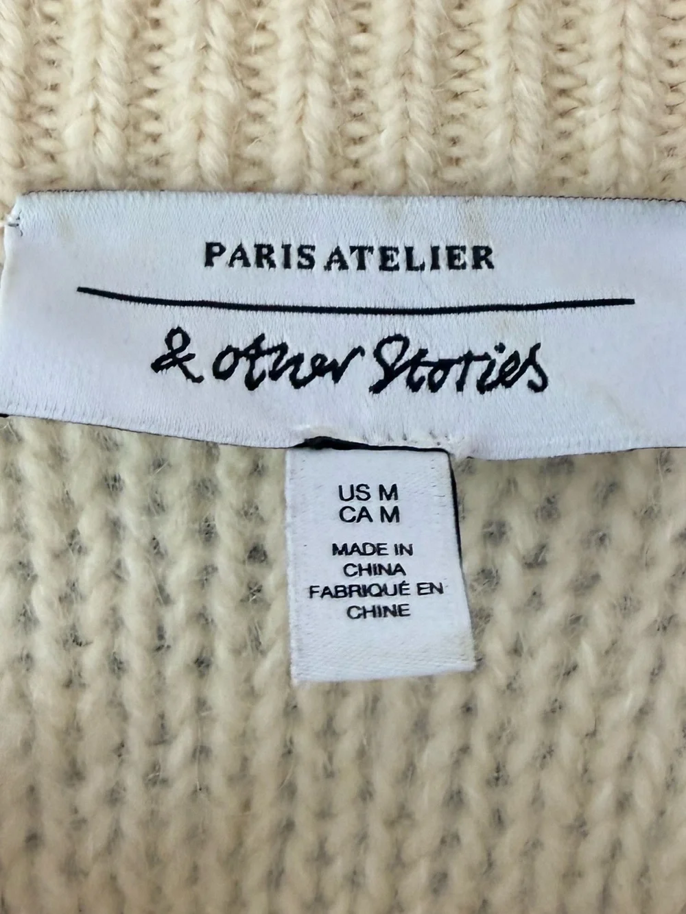 & Other Stories Cropped Cable Knit Wool Alpaca Cardigan Cream M